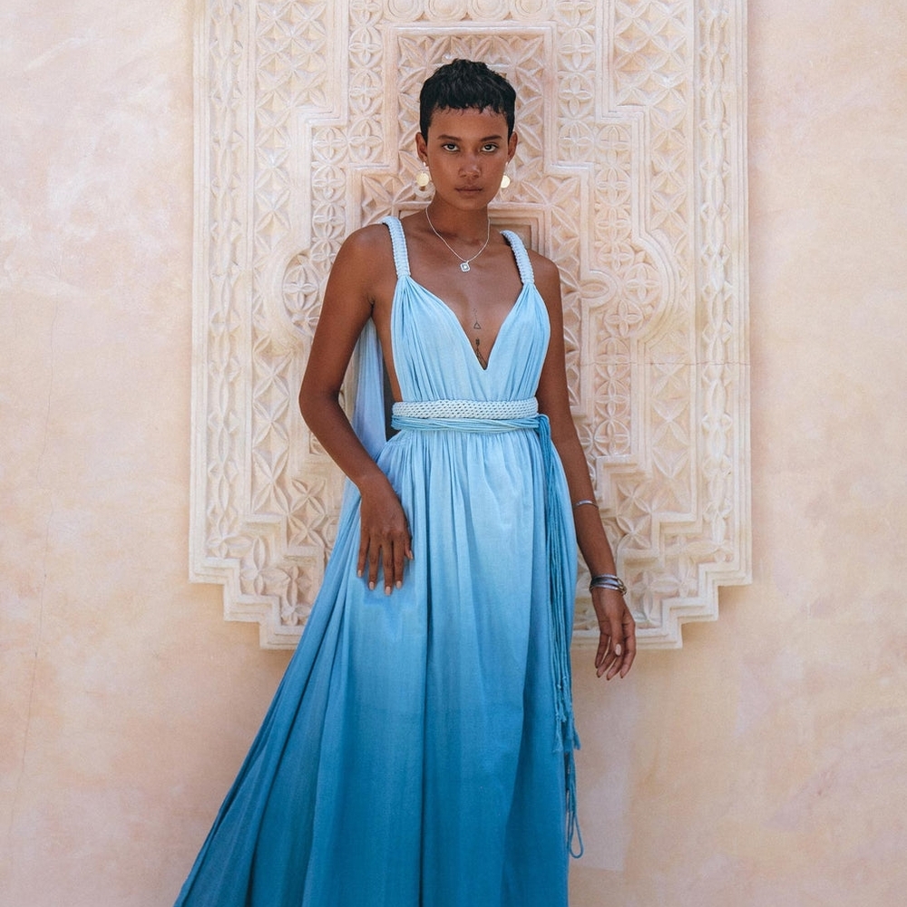 AYA Sacred Wear Indigo Macrame Boho Dress